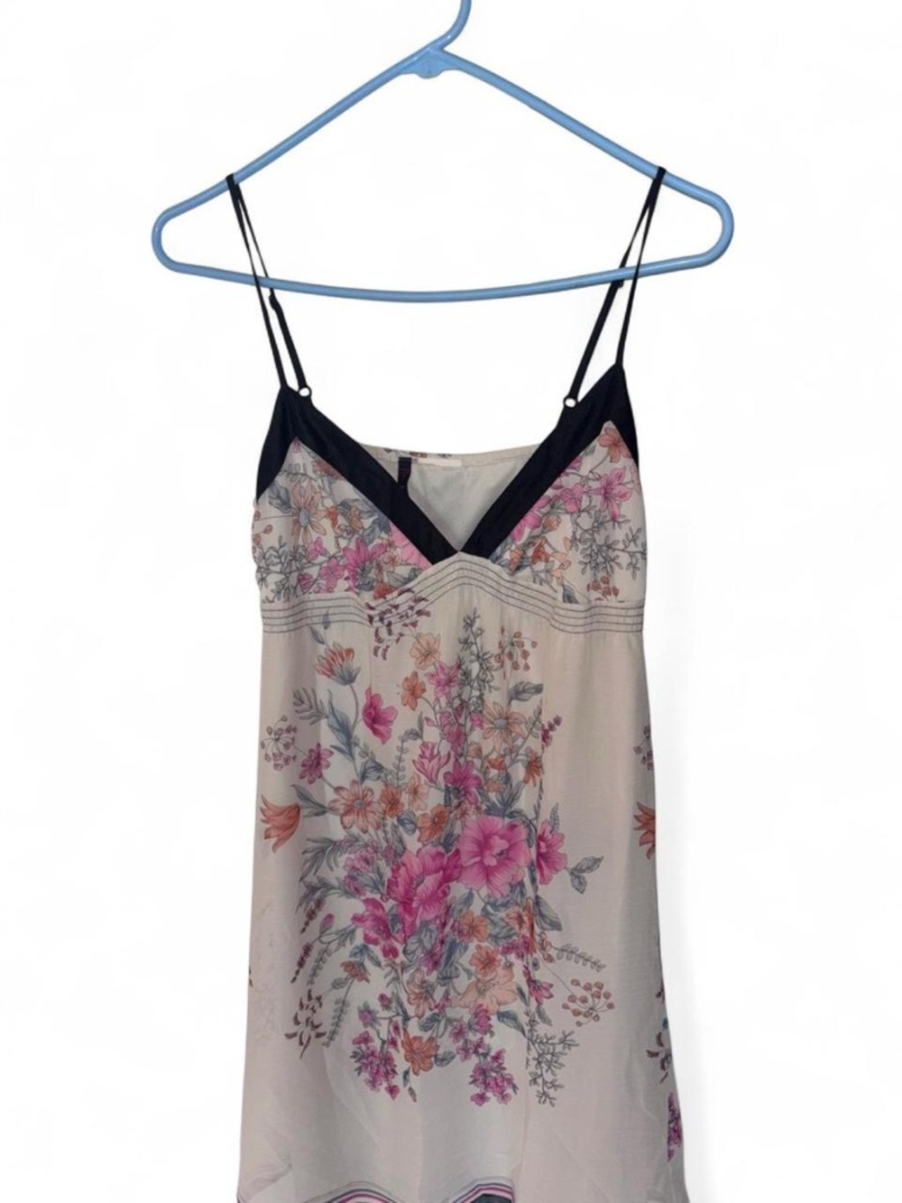 Floral Cream Slip Cami with Black Trim